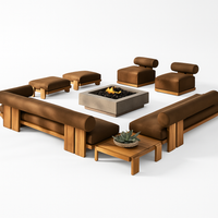 Outdoor Lounge Set Designed for Premium Gatherings, Solid Teak Frames, Concrete Firepit, Modular Layout